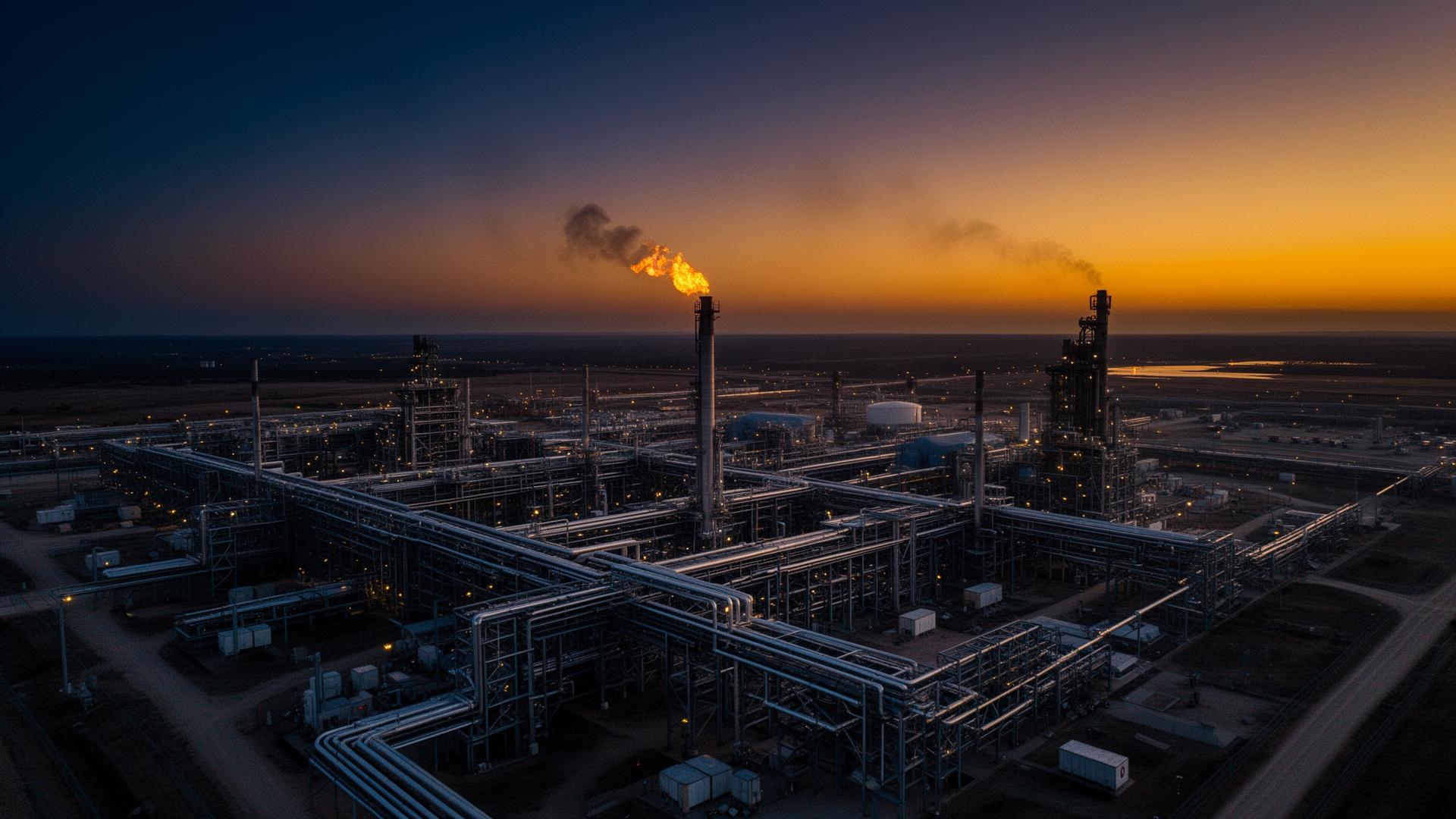 Industrial facility at sunset