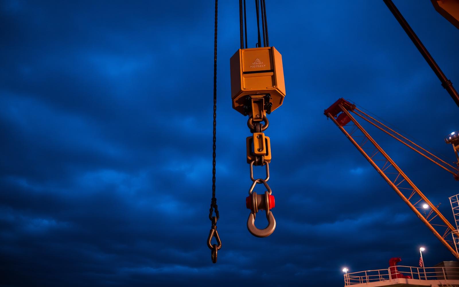 Heavy lifting hook and shackle on an offshore platform