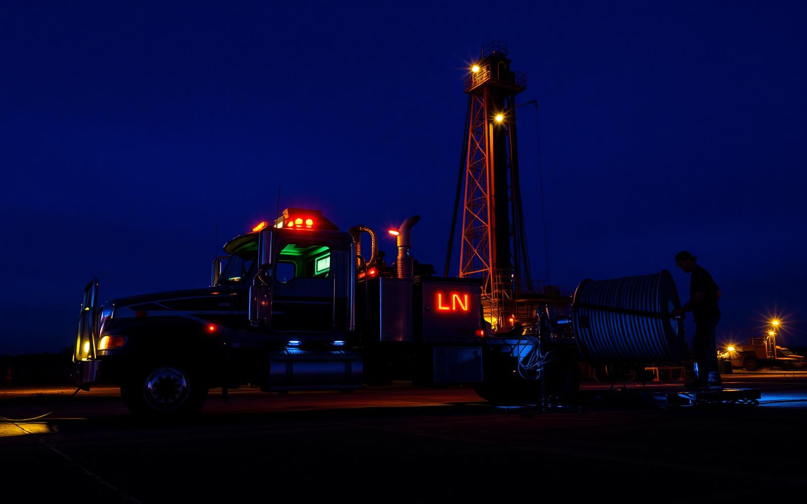 Wireline service unit and cable drum on a wellsite